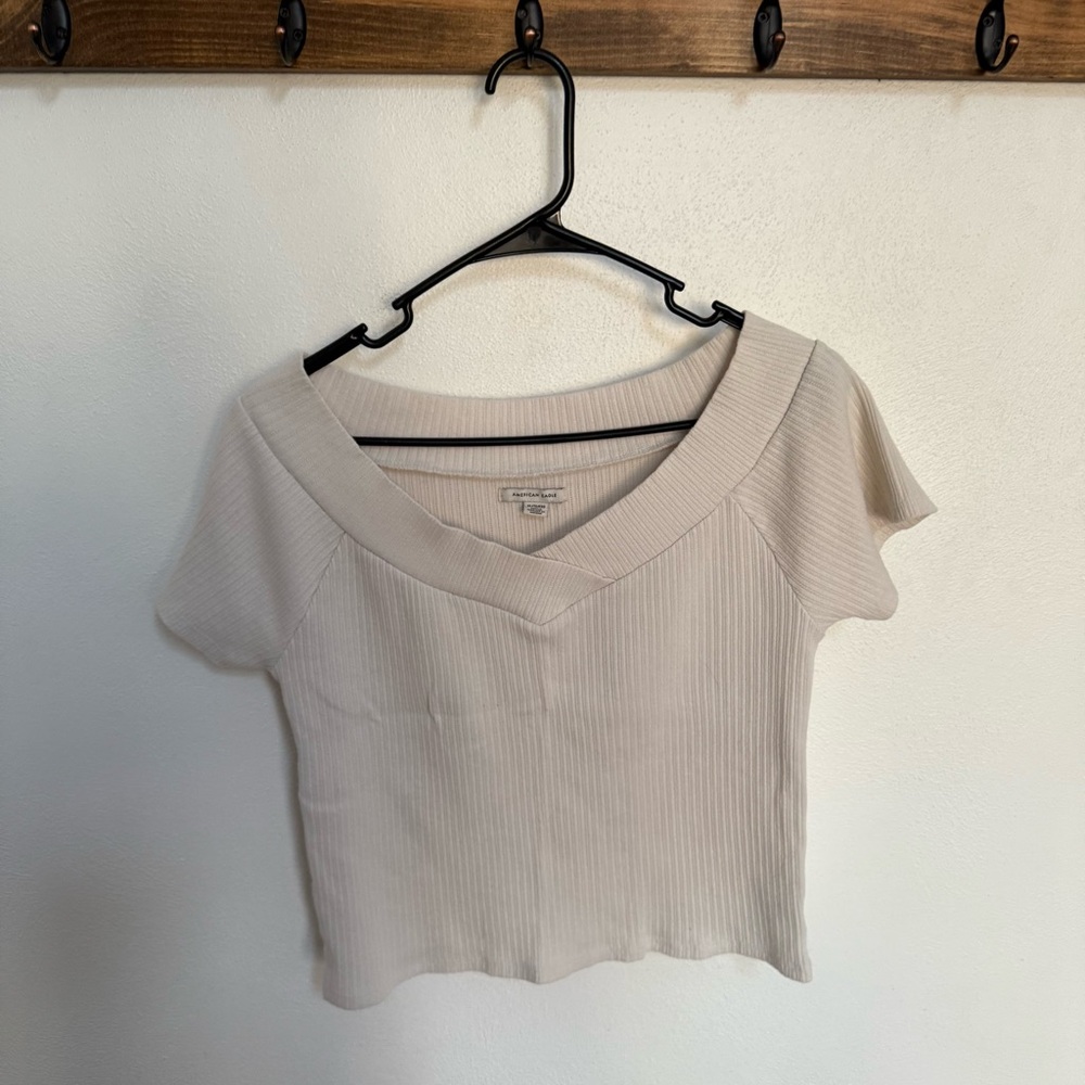 American Eagle Outfitters Cream Ribbed Crop Top